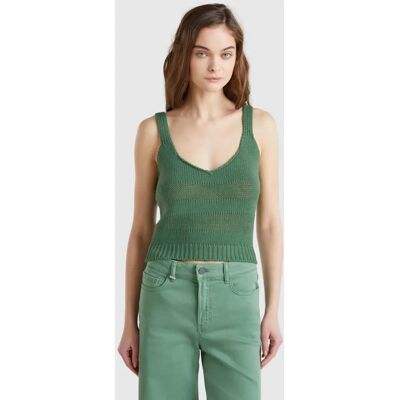 Benetton Grünes Baumwoll V-Ausschnitt Tanktop - Tanktop Benetton Grünes Baumwoll V-Ausschnitt Tanktop - Tanktop