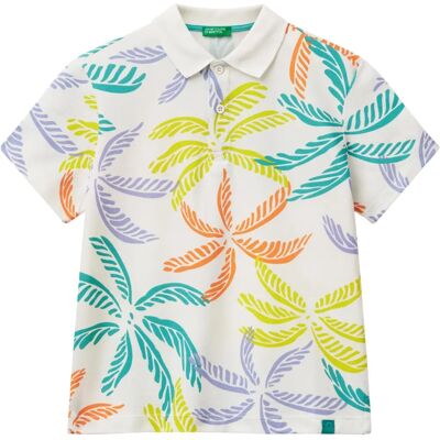 Benetton, Grünes Poloshirt Mit Tropischem Aufdruck, Kinder - Polo Shirt Benetton, Grünes Poloshirt Mit Tropischem Aufdruck, Kinder - Polo Shirt