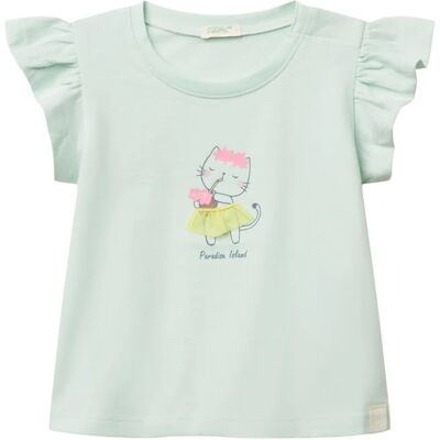 Benetton Aqua Barn T-shirt med Tryck och Applikation Benetton Aqua Barn T-shirt med Tryck och Applikation