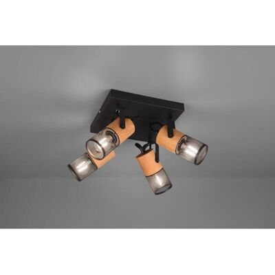 IPERBRIKO Tosh Luz de Techo Negra - 4xE14 Foco Jaula Madera Metal Estilo Vintage IPERBRIKO Tosh Luz de Techo Negra - 4xE14 Foco Jaula Madera Metal Estilo Vintage