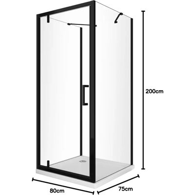 Laneri Cabina Doccia Nera 3 Lati - 8mm H200, Reversibile, Easy-Clean Laneri Cabina Doccia Nera 3 Lati - 8mm H200, Reversibile, Easy-Clean