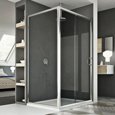 Mampara de ducha Idralite Replay Duo - Vidrio de seguridad 6mm - Acabado cromo - 185cm Mampara de ducha Idralite Replay Duo - Vidrio de seguridad 6mm - Acabado cromo - 185cm