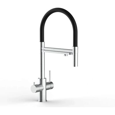 Rubinetto Cucina in Acciaio Inox VIZIO - Girevole a 360°, Cartuccia in Ceramica, Doppio Canale - Nero Rubinetto Cucina in Acciaio Inox VIZIO - Girevole a 360°, Cartuccia in Ceramica, Doppio Canale - Nero