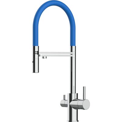 VIZIO Küchenarmatur 3-Wege drehbar Chrom Blau Flexible Schlauch - Wasserfiltersystem kompatibel VIZIO Küchenarmatur 3-Wege drehbar Chrom Blau Flexible Schlauch - Wasserfiltersystem kompatibel
