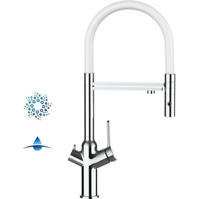 VIZIO Küchenarmatur - 4-Wege Chrom mit Wasserfilter, Beweglicher Weißer Auslauf & Abnehmbarer Duschkopf VIZIO Küchenarmatur - 4-Wege Chrom mit Wasserfilter, Beweglicher Weißer Auslauf & Abnehmbarer Duschkopf