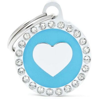 Placa de Mascota Corazón Azul Swarovski - My Family - Hecha a Mano Placa de Mascota Corazón Azul Swarovski - My Family - Hecha a Mano