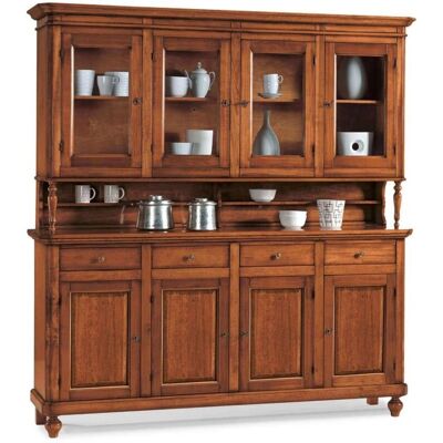 Milani Home Credenza in Legno con Vetrina - Noce, 196x43x218cm Milani Home Credenza in Legno con Vetrina - Noce, 196x43x218cm