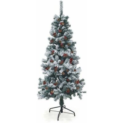 Albero di Natale Sestriere 150cm 350 rami con neve, pigne e bacche Albero di Natale Sestriere 150cm 350 rami con neve, pigne e bacche
