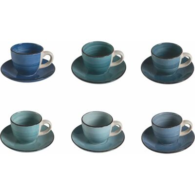 Villa D'Este Home Tivoli Set med 6 blå kaffekoppar med fat Villa D'Este Home Tivoli Set med 6 blå kaffekoppar med fat