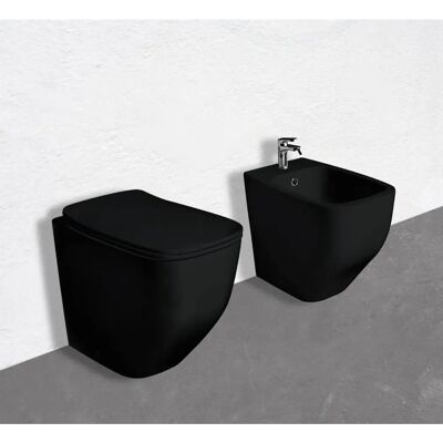 Kiamami Valentina - Modernes Schwarz Matt Keramik WC und Bidet - 34cm B, 43cm H, 52cm T Kiamami Valentina - Modernes Schwarz Matt Keramik WC und Bidet - 34cm B, 43cm H, 52cm T
