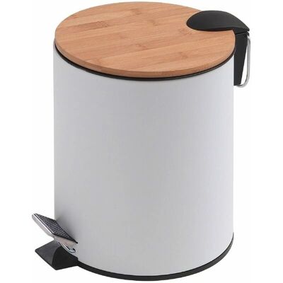 Kiamami Valentina - Cubo de basura redondo para baño - 5L - Blanco/Bambú Kiamami Valentina - Cubo de basura redondo para baño - 5L - Blanco/Bambú