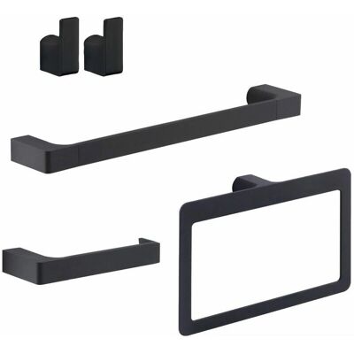 Set de accesorios de baño Kiamami Valentina - Giacinto - Montaje en pared - Negro mate - 4 piezas Set de accesorios de baño Kiamami Valentina - Giacinto - Montaje en pared - Negro mate - 4 piezas