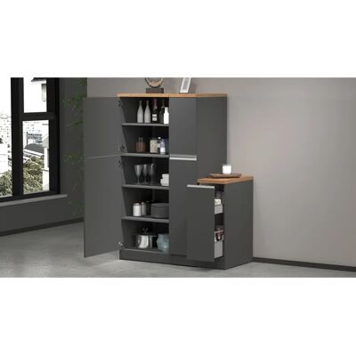 Kochstation KS-Sole - 1 Schublade, 2 Fächer, anthrazit / wotan eiche - Apothekerschrank Kochstation KS-Sole - 1 Schublade, 2 Fächer, anthrazit / wotan eiche - Apothekerschrank