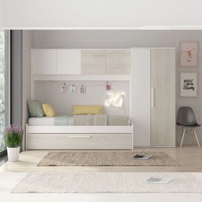 Conjunto de dormitorio Bridge 6006 - Ahorra espacio, reversible, blanco desgastado Conjunto de dormitorio Bridge 6006 - Ahorra espacio, reversible, blanco desgastado