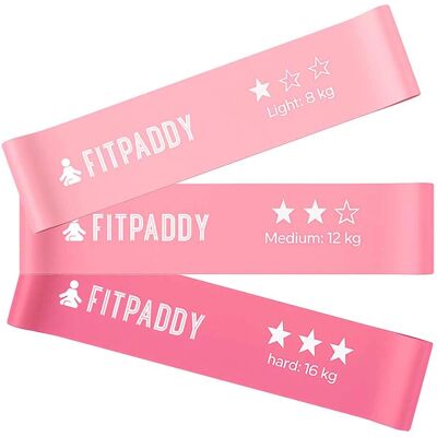 FITPADDY - EBND02PK - Roze - 3-Pack - Resistance Band Set FITPADDY - EBND02PK - Roze - 3-Pack - Resistance Band Set