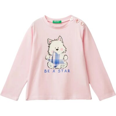 Benetton Enfants T-shirt Rose Coton Stretch Imprimé Animal Benetton Enfants T-shirt Rose Coton Stretch Imprimé Animal
