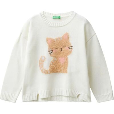 Benetton Pullover Mit Katze-Intarsie - Kinder Benetton Pullover Mit Katze-Intarsie - Kinder