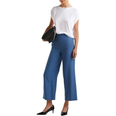 Benetton Bleu Grisâtre Pantalon Ample Durable Lin et Lyocell - Pantalon Benetton Bleu Grisâtre Pantalon Ample Durable Lin et Lyocell - Pantalon