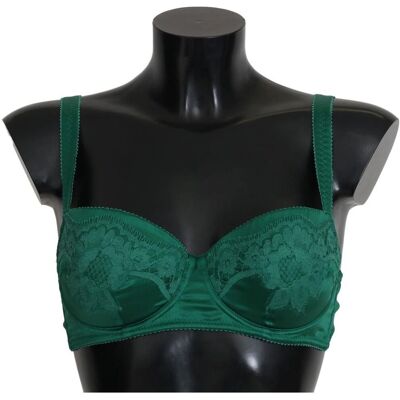 Dolce & Gabbana Groen Zijde Bloemenkant Balconcino BH - Ondergoed Dolce & Gabbana Groen Zijde Bloemenkant Balconcino BH - Ondergoed