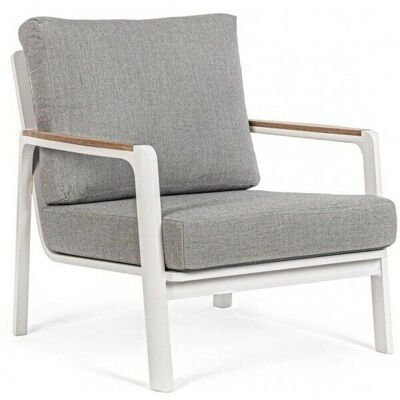 WEBMARKETPOINT Sillón de Exterior de Aluminio-Madera con Cojín Blanco WEBMARKETPOINT Sillón de Exterior de Aluminio-Madera con Cojín Blanco