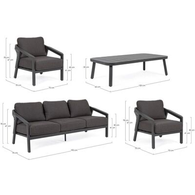 Conjunto de muebles de jardín Cordova Antracita - Sofá, sillas y mesa Conjunto de muebles de jardín Cordova Antracita - Sofá, sillas y mesa