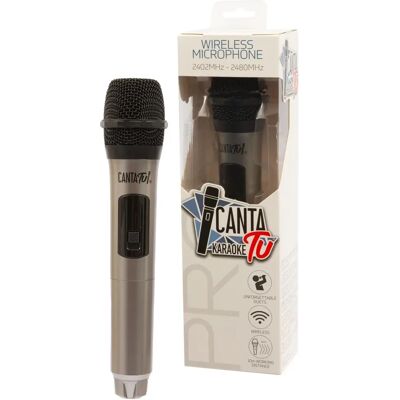 Microphone Canta Tu Pro Argenté - Sans Fil, Lumières Colorées - Karaoke Microphone Canta Tu Pro Argenté - Sans Fil, Lumières Colorées - Karaoke