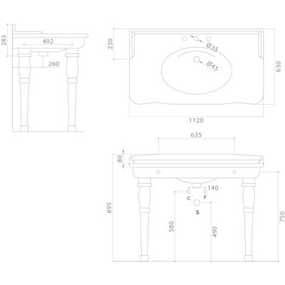 ART Lavabo Hermitage sospeso - Ceramica bianca 112x63cm ART Lavabo Hermitage sospeso - Ceramica bianca 112x63cm
