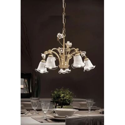 FERROLUCE - Siena Klassischer Kronleuchter Schwarz Keramik und Metall mit Gold-Optik 5 E14 Leuchten FERROLUCE - Siena Klassischer Kronleuchter Schwarz Keramik und Metall mit Gold-Optik 5 E14 Leuchten