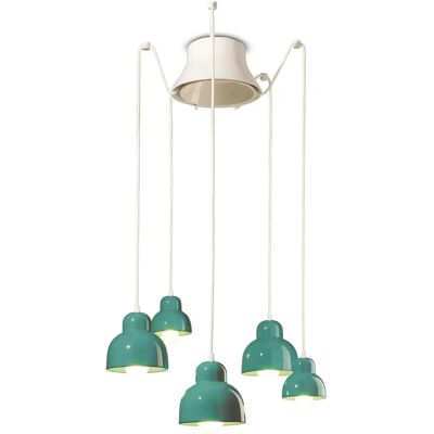 Ferroluce Turquoise Suspension Artisanale 5 Lumières - Publicité Ferroluce Turquoise Suspension Artisanale 5 Lumières - Publicité