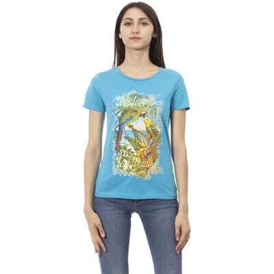 Trussardi Action Dames Lichtblauw Katoenen T-Shirt - T-Shirt Trussardi Action Dames Lichtblauw Katoenen T-Shirt - T-Shirt