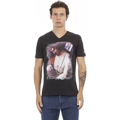 Trussardi Action Zwart Katoenen V-hals T-Shirt - Casual Herentop Trussardi Action Zwart Katoenen V-hals T-Shirt - Casual Herentop