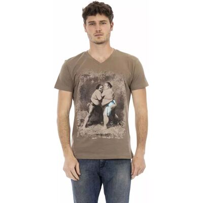 Trussardi Action Braunes Baumwoll-V-Ausschnitt T-Shirt - Herrenbekleidung Trussardi Action Braunes Baumwoll-V-Ausschnitt T-Shirt - Herrenbekleidung