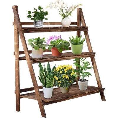 Supporto per piante in legno pieghevole Outsunny con 3 ripiani - Mensola da giardino Supporto per piante in legno pieghevole Outsunny con 3 ripiani - Mensola da giardino