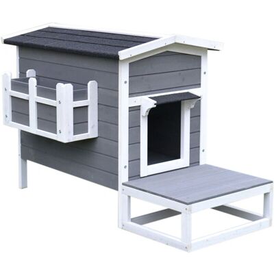 Casetta per Gatti PawHut Grigia - Rifugio in Legno Impermeabile con Balcone - 83x66.5x74.7cm Casetta per Gatti PawHut Grigia - Rifugio in Legno Impermeabile con Balcone - 83x66.5x74.7cm