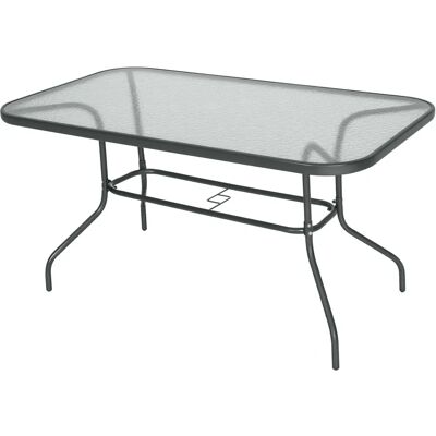 Tavolo da Giardino Outsunny - Vetro Temperato, Foro Ombrellone, 140x80x70cm Tavolo da Giardino Outsunny - Vetro Temperato, Foro Ombrellone, 140x80x70cm