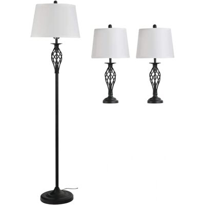 Set di 3 lampade HOMCOM Vintage in Metallo - Da Terra e Tavolo Set di 3 lampade HOMCOM Vintage in Metallo - Da Terra e Tavolo