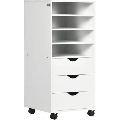 Vinsetto Scrittoio Bianco con 4 Ruote e 3 Cassetti - Mobile per Documenti Vinsetto Scrittoio Bianco con 4 Ruote e 3 Cassetti - Mobile per Documenti