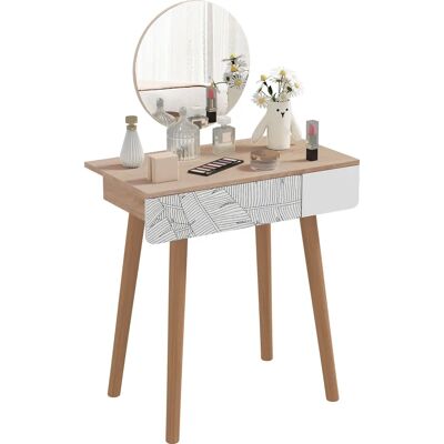 Homcom Tavolo da Trucco in Legno con Specchio Circolare - Arredo Camera Homcom Tavolo da Trucco in Legno con Specchio Circolare - Arredo Camera