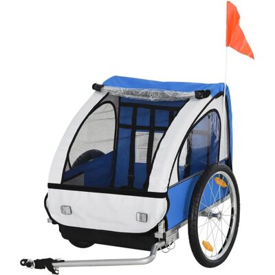 Homcom Carrello per Biciclette in Acciaio per Bambini - 2 Posti, Cinture di Sicurezza, Tessuto Oxford, Blu - Carrello per Biciclette Homcom Carrello per Biciclette in Acciaio per Bambini - 2 Posti, Cinture di Sicurezza, Tessuto Oxford, Blu - Carrello per Biciclette