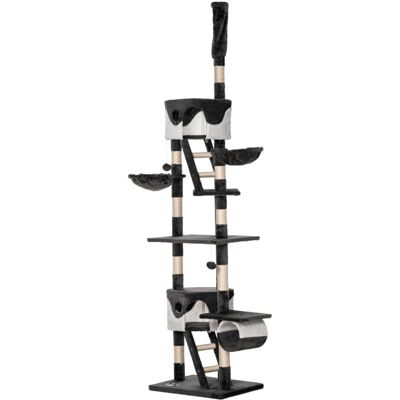 Albero per gatti PawHut - Multilivello 240-260cm, Sisal, Grigio & Bianco Albero per gatti PawHut - Multilivello 240-260cm, Sisal, Grigio & Bianco