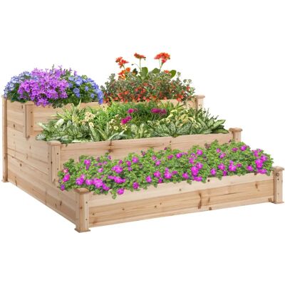 Letto da Giardino in Legno Outsunny - Rialzato a 3 Livelli - 124x124x56cm Letto da Giardino in Legno Outsunny - Rialzato a 3 Livelli - 124x124x56cm