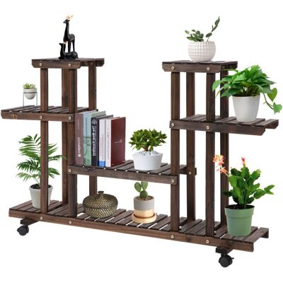 Outsunny - 4-Tier Wooden Plant Shelf - Ruote - Plant stand Outsunny - 4-Tier Wooden Plant Shelf - Ruote - Plant stand