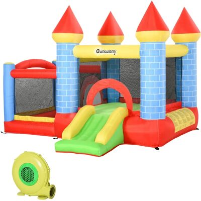 Castello Gonfiabile Outsunny - Bambini 3-8, Scivolo, Piscina & Canestro Castello Gonfiabile Outsunny - Bambini 3-8, Scivolo, Piscina & Canestro