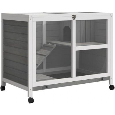 Gabbia per conigli in legno grigia a 2 livelli PawHut - Uso interno Gabbia per conigli in legno grigia a 2 livelli PawHut - Uso interno
