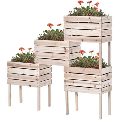Outsunny - Letto da giardino rialzato - 4 vasi - Legno naturale Outsunny - Letto da giardino rialzato - 4 vasi - Legno naturale