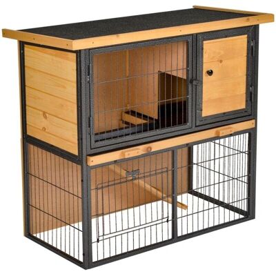 Gabbia per Conigli Pawhut - Legno e Metallo, 2 Livelli, Giallo - Recinto per Animali Gabbia per Conigli Pawhut - Legno e Metallo, 2 Livelli, Giallo - Recinto per Animali