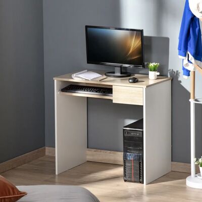 Scrivania per computer in legno bianco e rovere con ripiano tastiera - Scrivania Scrivania per computer in legno bianco e rovere con ripiano tastiera - Scrivania