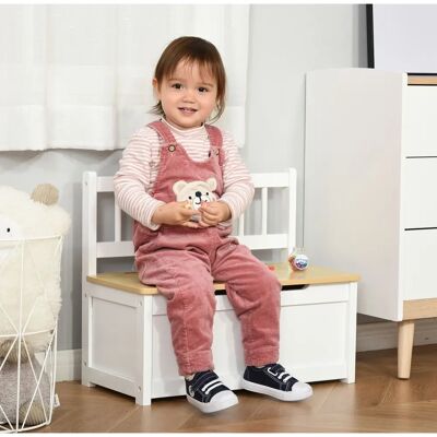 Banque de Rangement HOMCOM - Blanc et Bois Naturel - 2 en 1 pour Enfants - Publicité Banque de Rangement HOMCOM - Blanc et Bois Naturel - 2 en 1 pour Enfants - Publicité