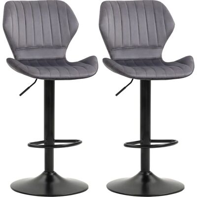 HOMCOM Set 2 Sgabelli da Bar Regolabili Velluto Grigio HOMCOM Set 2 Sgabelli da Bar Regolabili Velluto Grigio