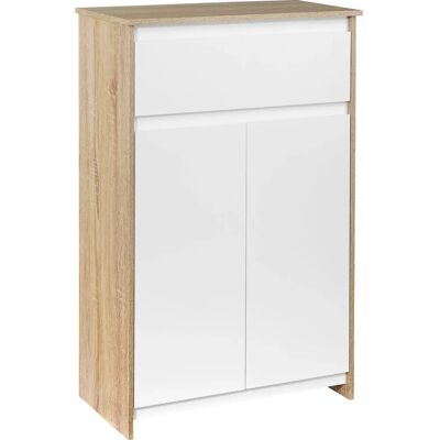 Armadio portaoggetti bagno in legno e bianco Kleankin - Salvaspazio, MDF a 2 livelli Armadio portaoggetti bagno in legno e bianco Kleankin - Salvaspazio, MDF a 2 livelli